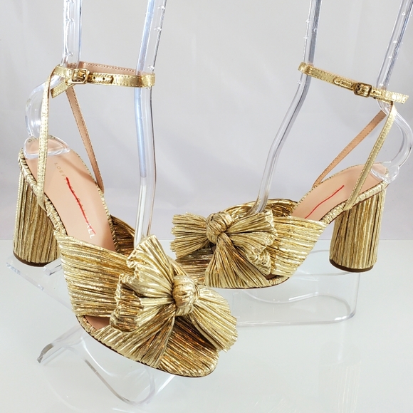 NWB$395 Loeffler Randall Camellia Gold Knotted Lamé Ankle Strap Heel Sandal Sz 5 - Picture 3 of 17